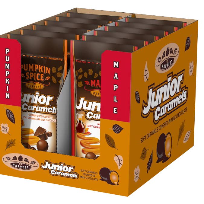Junior Caramels Harvest - Pumpkin Spice/Maple, 4.5oz, 12ct for wholesale by Grandpa Joe's Candy Shop
