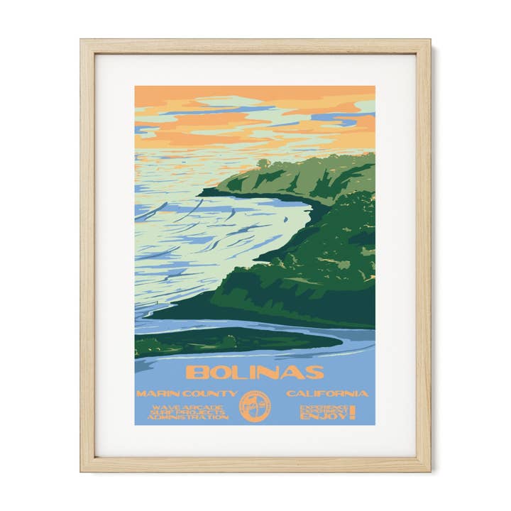 Bolinas WPA Surf Poster | Vintage Marin County Art Print for wholesale by WAVE ARCADE