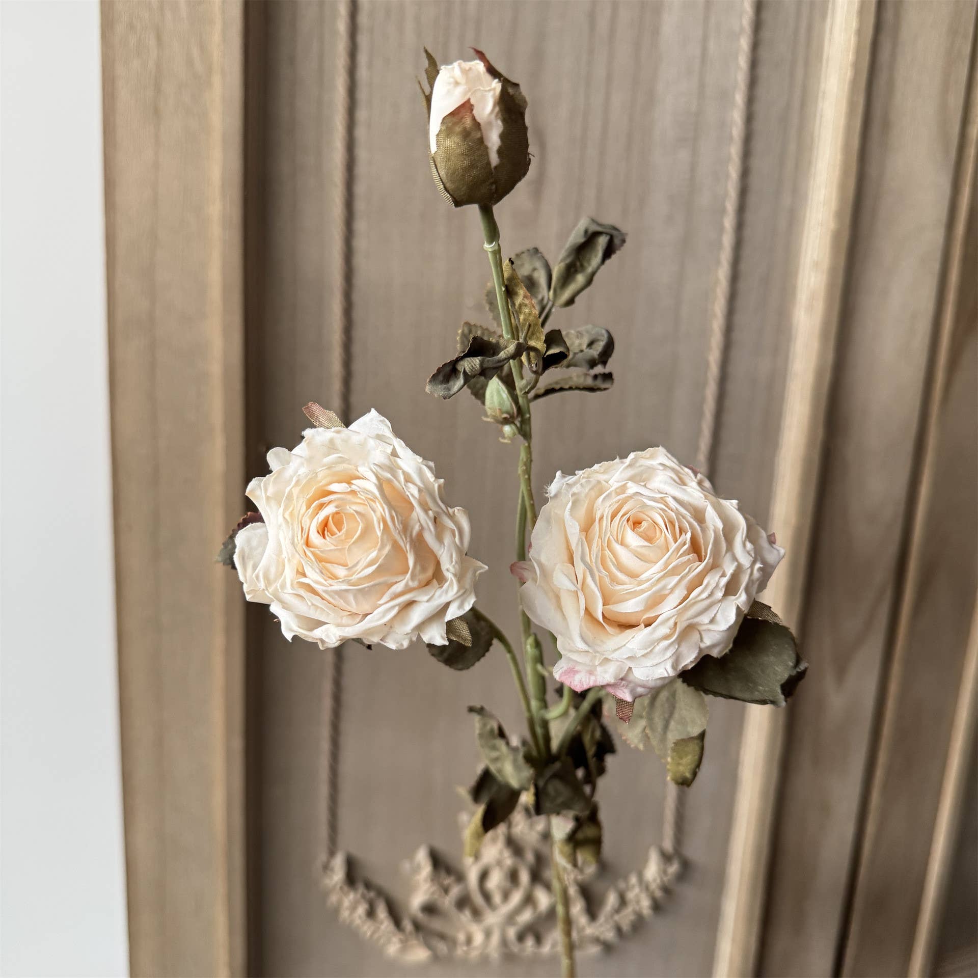 Sweet Home Deco - Vendita all'ingrosso Fiori finti - Ramo di Rosa Singola Faux Vintage da 23'', 3 Fiori, Petalo Bruciato0