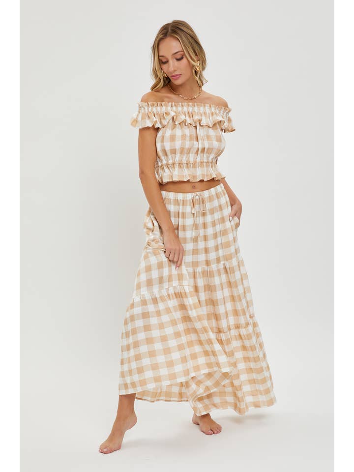 Sweet Lovely by Jen - Wholesale Skirt - Women's - GINGHAM TIERED MAXI SKIRT W/ POCKETS