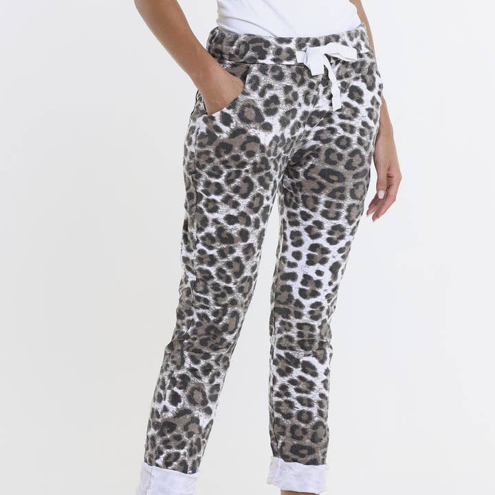 Collins Leopard Stretch Tie Waist Pant (PL160D) for wholesale by TINA Stephens Italy/Tees By Tina