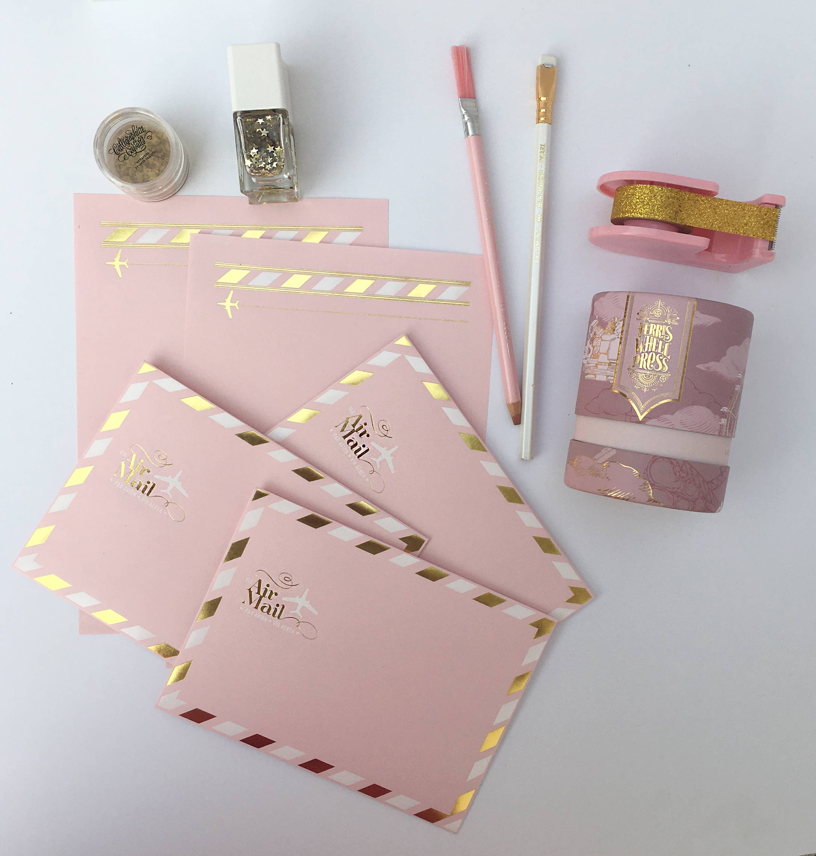 LA PAPER LOVER - Wholesale Envelopes - Airmail Pink Gold and White Envelopes Set2