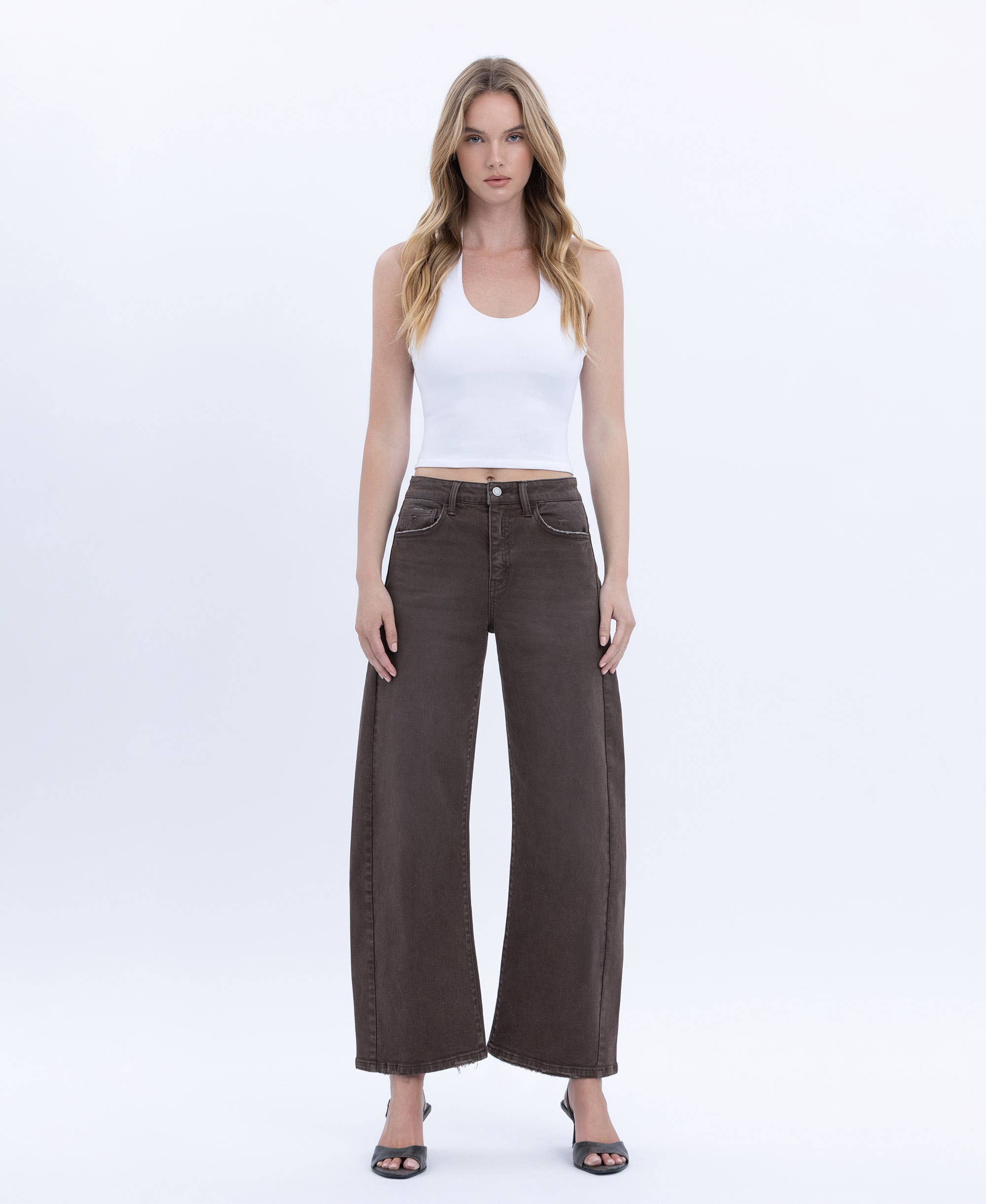 TOAST SUPER HIGH RISE BROWN ANKLE BARREL JEANS T6977TOT for wholesale on Faire3