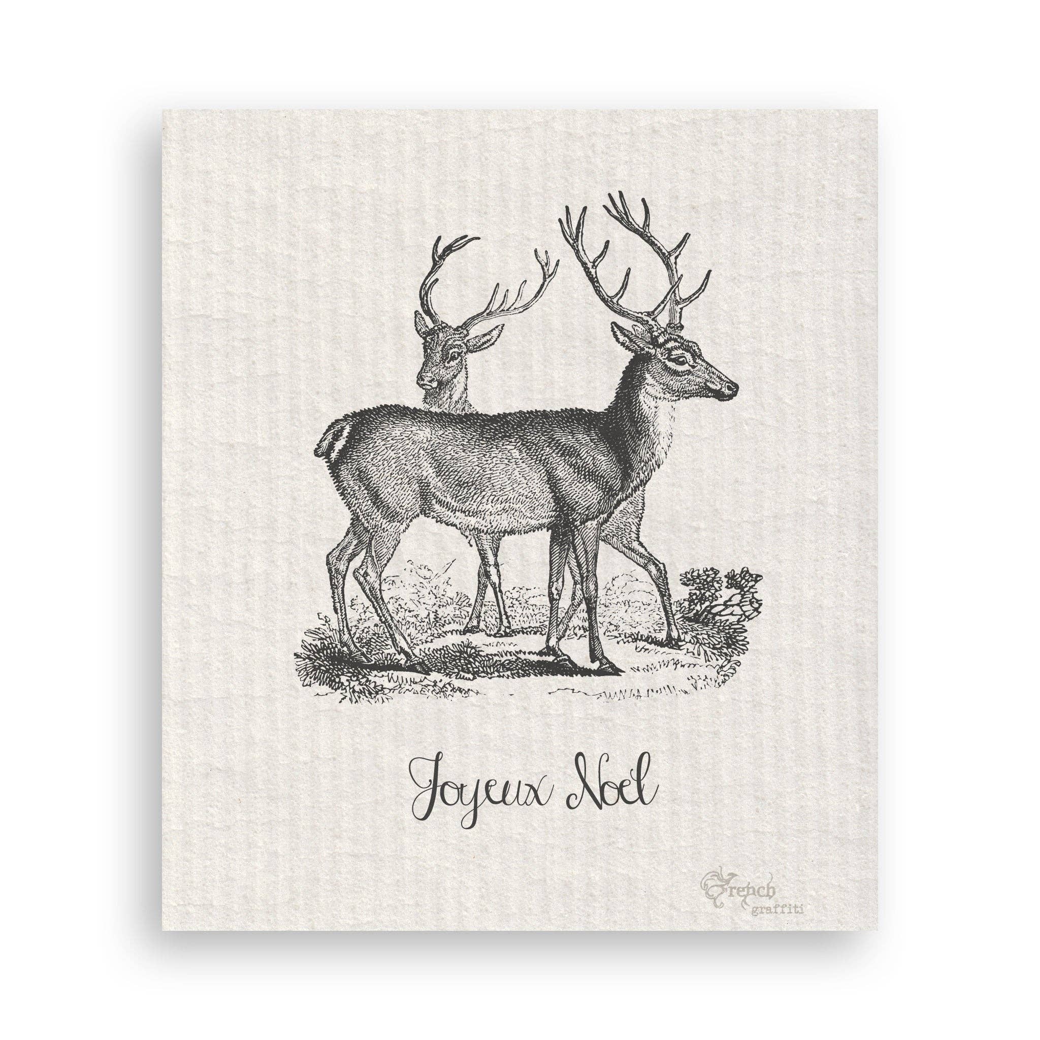 French Graffiti - Wholesale Theedoek - Grijs vintage hert met Joyeux Noel16