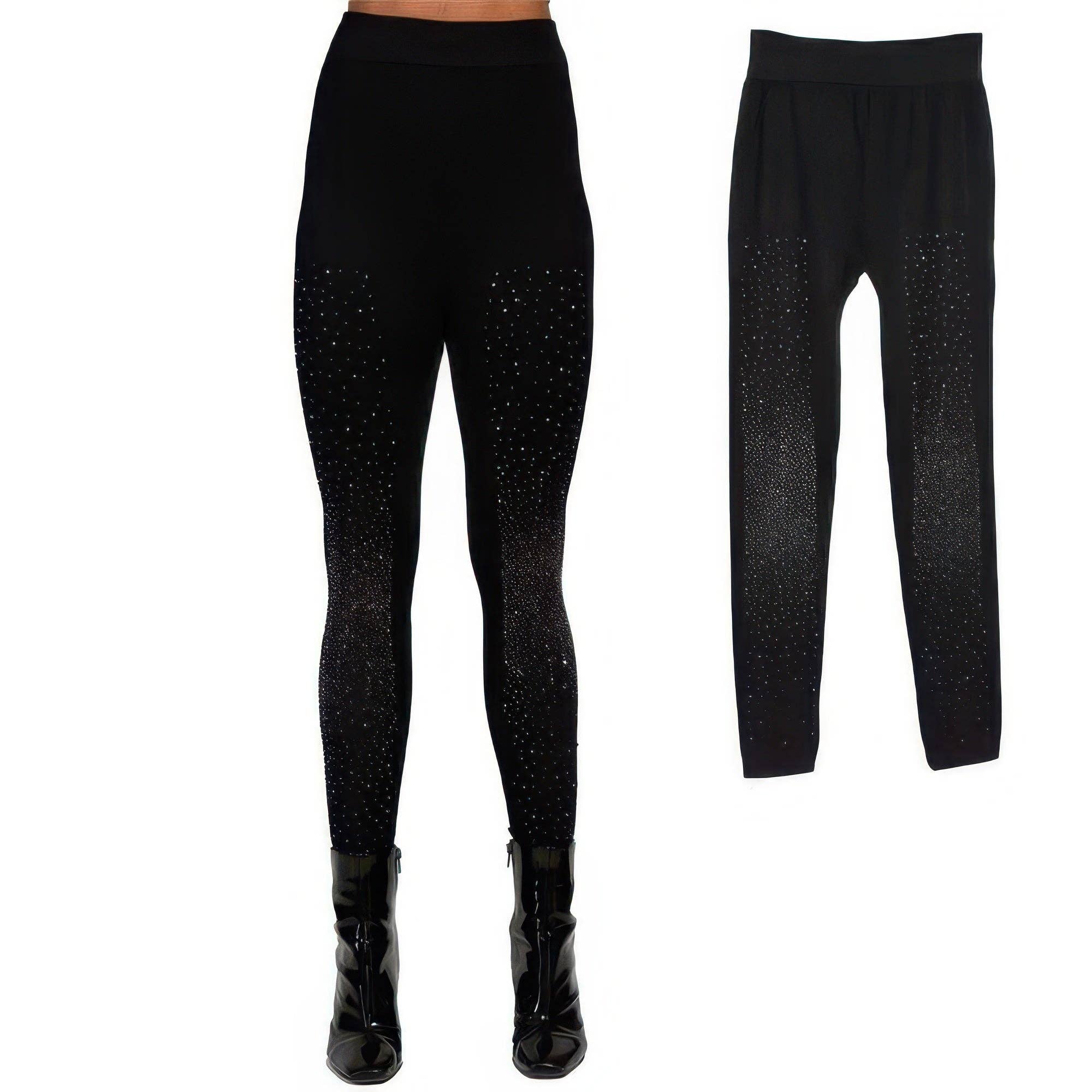 CC Wholesale Clothing - Wholesale Fashion Leggings - Women's - Crystal Studded High Waisted Black Leggings1