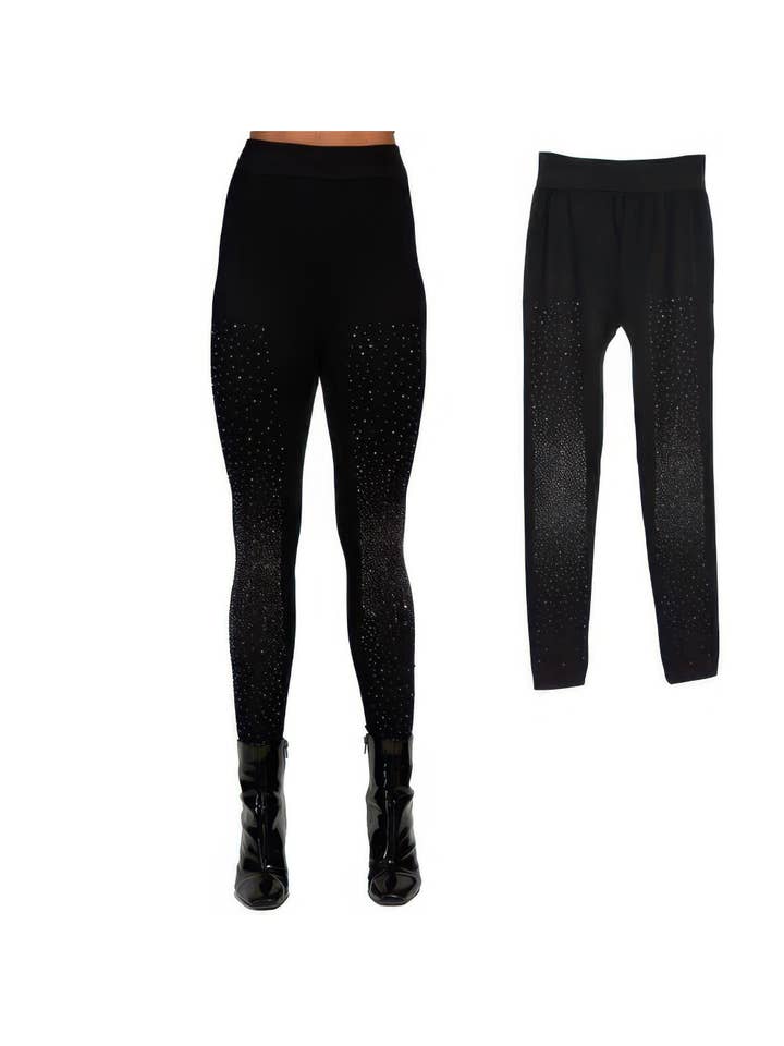 CC Wholesale Clothing - Wholesale Fashion Leggings - Women's - Crystal Studded High Waisted Black Leggings1
