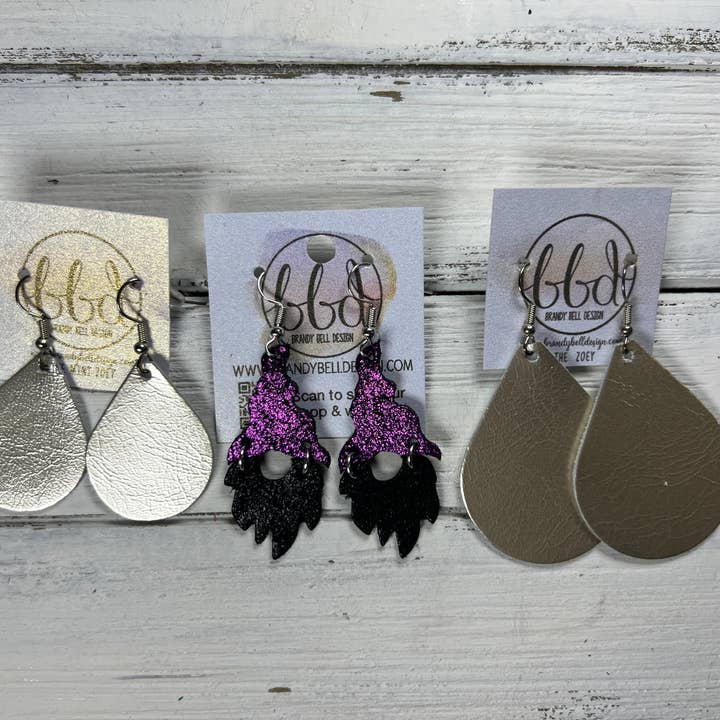 Brandy Bell Design - Vendita all'ingrosso Orecchini pendenti - GNOMO - SIRENA VIOLA E NERA+NERO METALLIZZATO LISCIO2