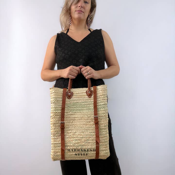 MARRAKESH STYLE - Venta al por mayor Mochila - Mujer - Mochila de paja con cuero, mochila del mercado francés