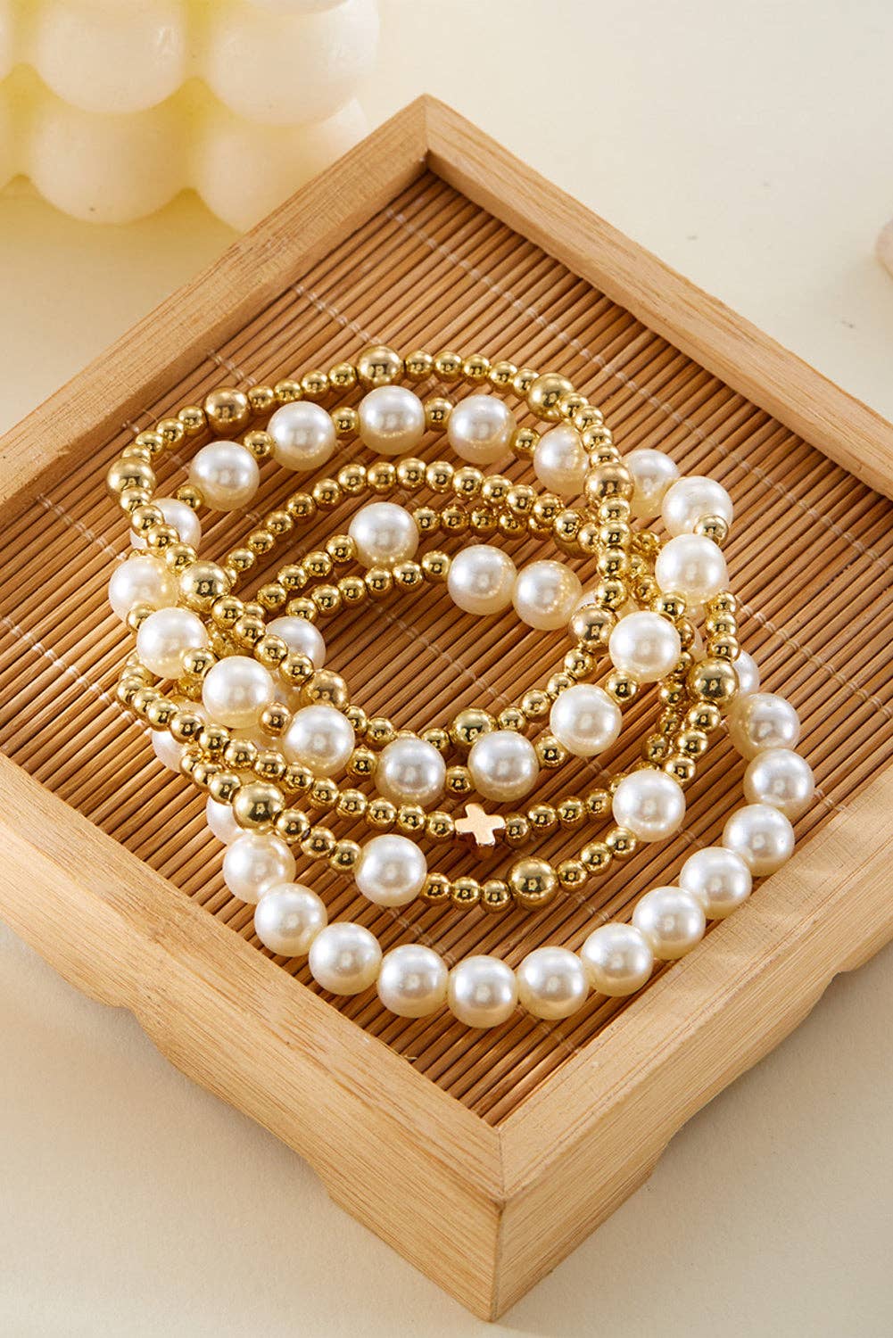 Gold Cross Pearls Decor Multi Layer Bracelets for wholesale on Faire0