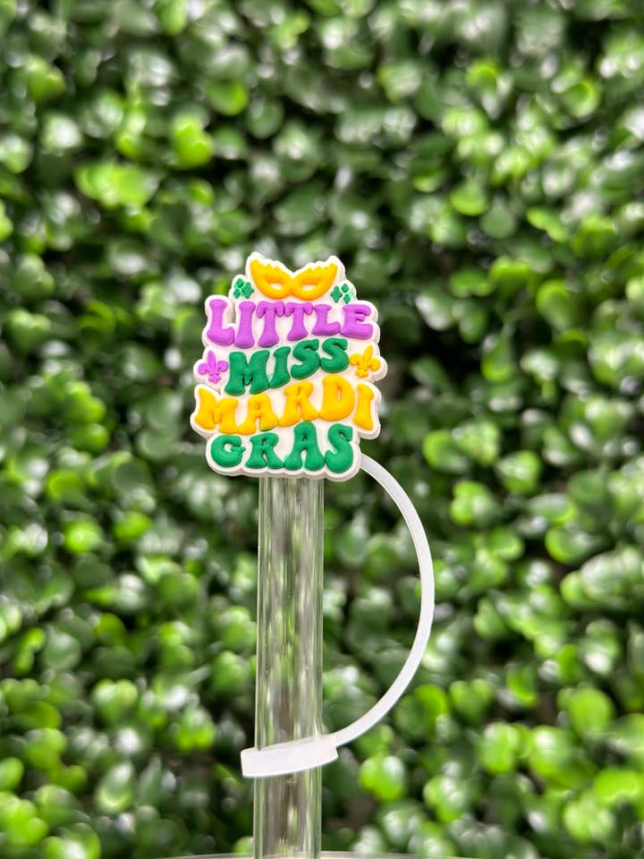 Little Miss Mardi Gras Straw Topper for wholesale by La Luna Belle LLC