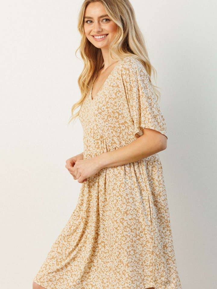 mittoshop - Wholesale Dress - Women's - D1788-DITSY FLOWER PRINT BABYDOLL KNIT DRESS