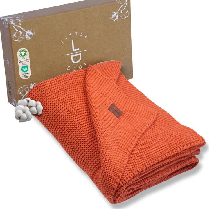 Little Dedi Knitted Blanket Alina 80x100cm - Harvest Pumpkin for wholesale by Little Dedi