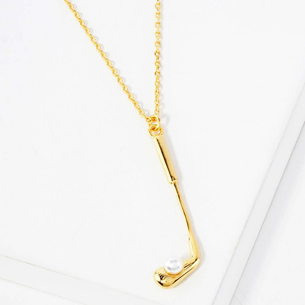 Fashion City - Wholesale Pendant/Charm Necklace - Golf Club Pearl Ball Pendant Necklace0