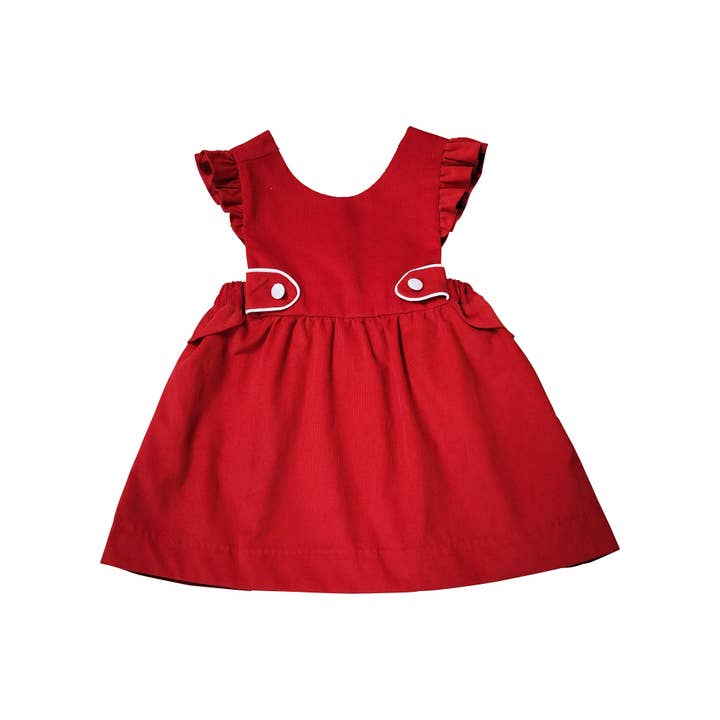 Girl's Red Corduroy Jumper for wholesale by Marco and Lizzy