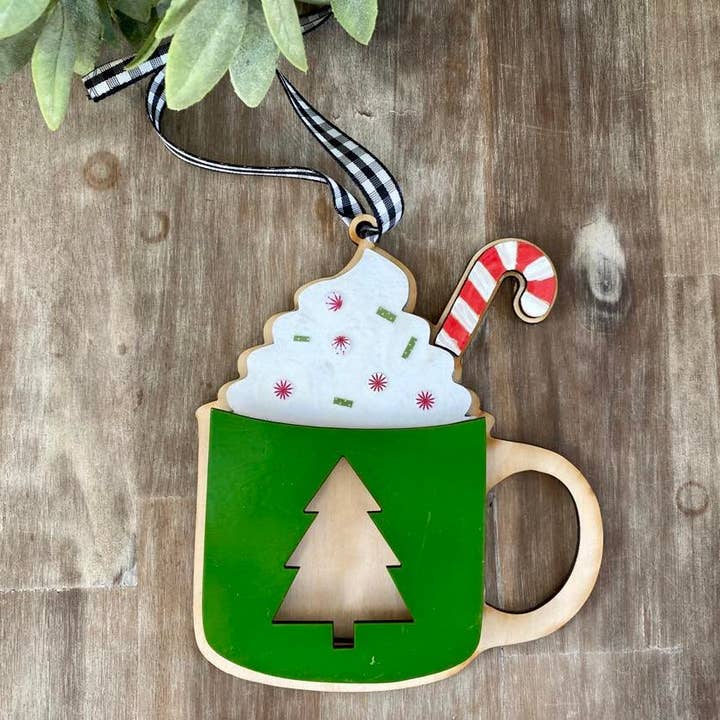 Christmas tree greencoffee cup gift card ornament, cafe gift for wholesale by True Life Concepts