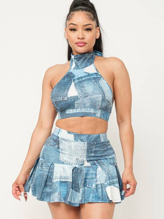 Crop Top W Plisserad minikjolset för wholesale av Belita Collection