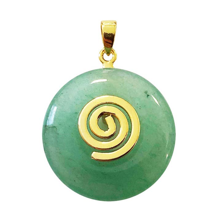 Green Aventurine Pendant - Chinese PI or Donut 20mm for wholesale by France Mineraux