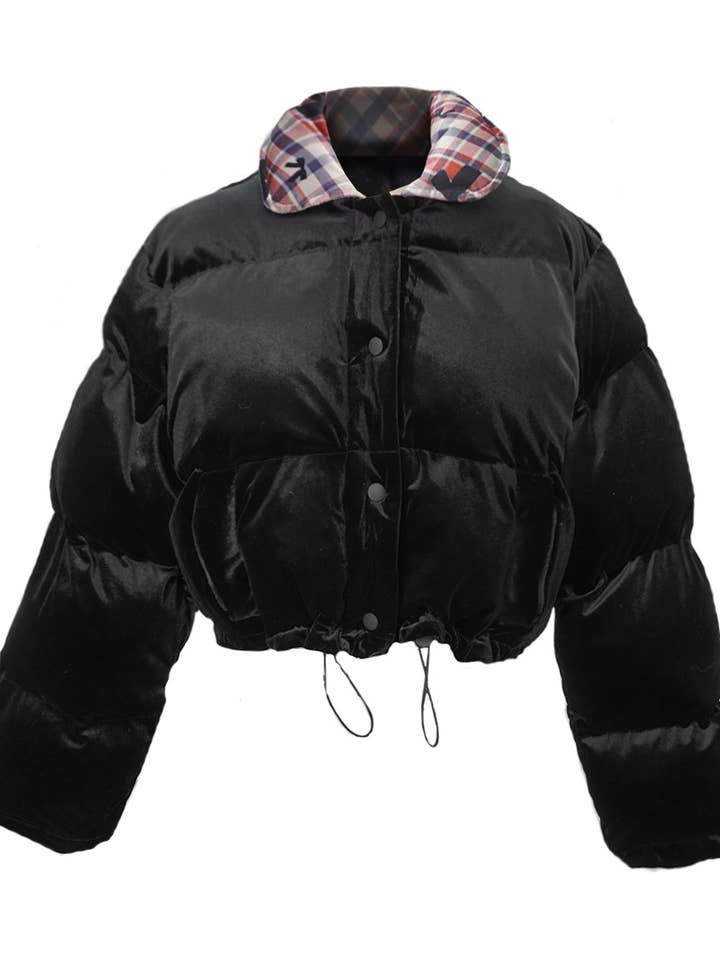 VELVET PLAID RIBBON CROP PUFFER for wholesale by Zemeta