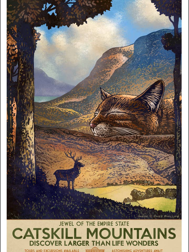 Catskill Mountains Mystery Travel Bureau 13 x 19 print for wholesale by ChetArt