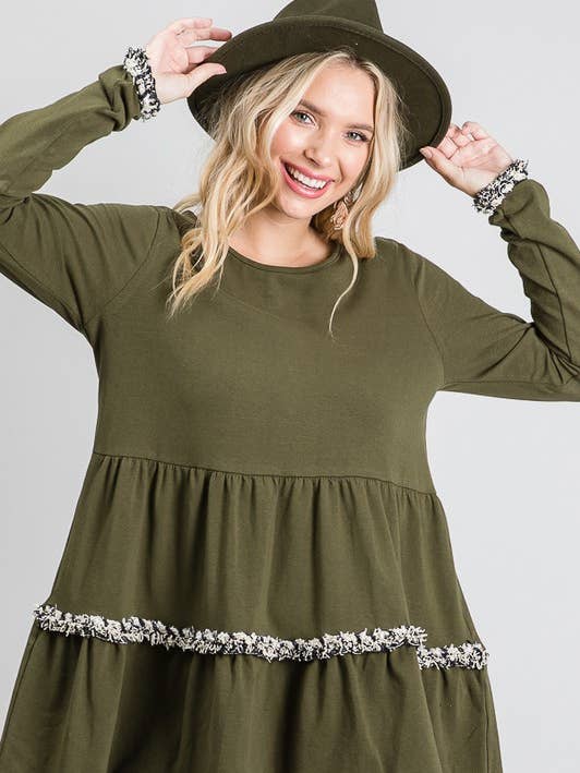 TWEED TRIM TIERED TOP KRT1235 for wholesale by JADE BY JANE