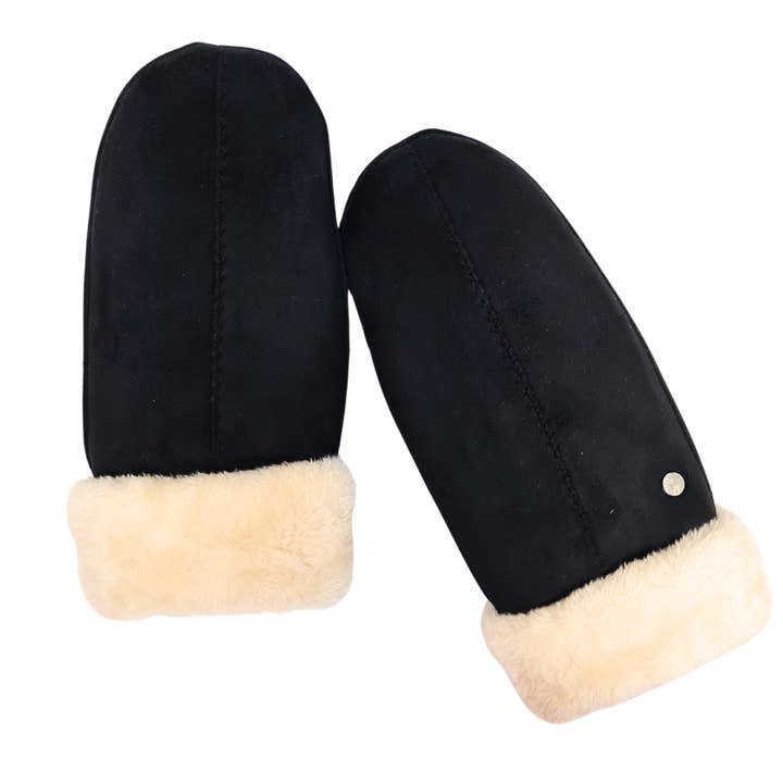 Allesco Inc. - Wholesale Mittens - Women's - Club Rochelier Ladies Faux Suede Mitt, Contrast Sherpa Cuff