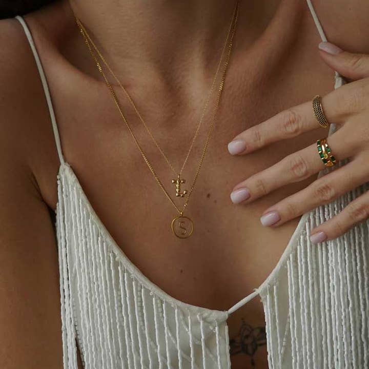 Bijoux 7bis - Wholesale Pendant/Charm Necklace - Steel Initial Letter S Resin Necklace