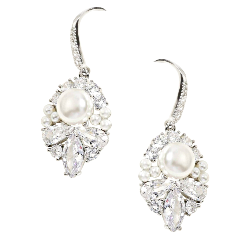 Athena Bridal Jewellery - Vente Boucles d'oreilles pendantes - COLLECTION CZ - BOUCLES D'OREILLES VINTAGE ALLUE - ARGENT CZER8099