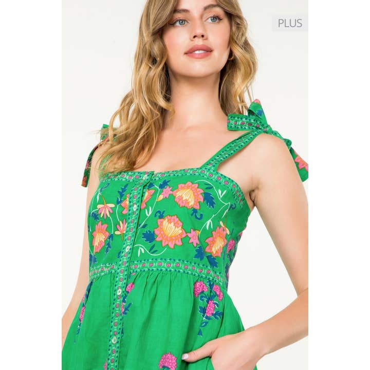 GREEN /Size XL/ Tie Strap Flower Print Dress for wholesale on Faire