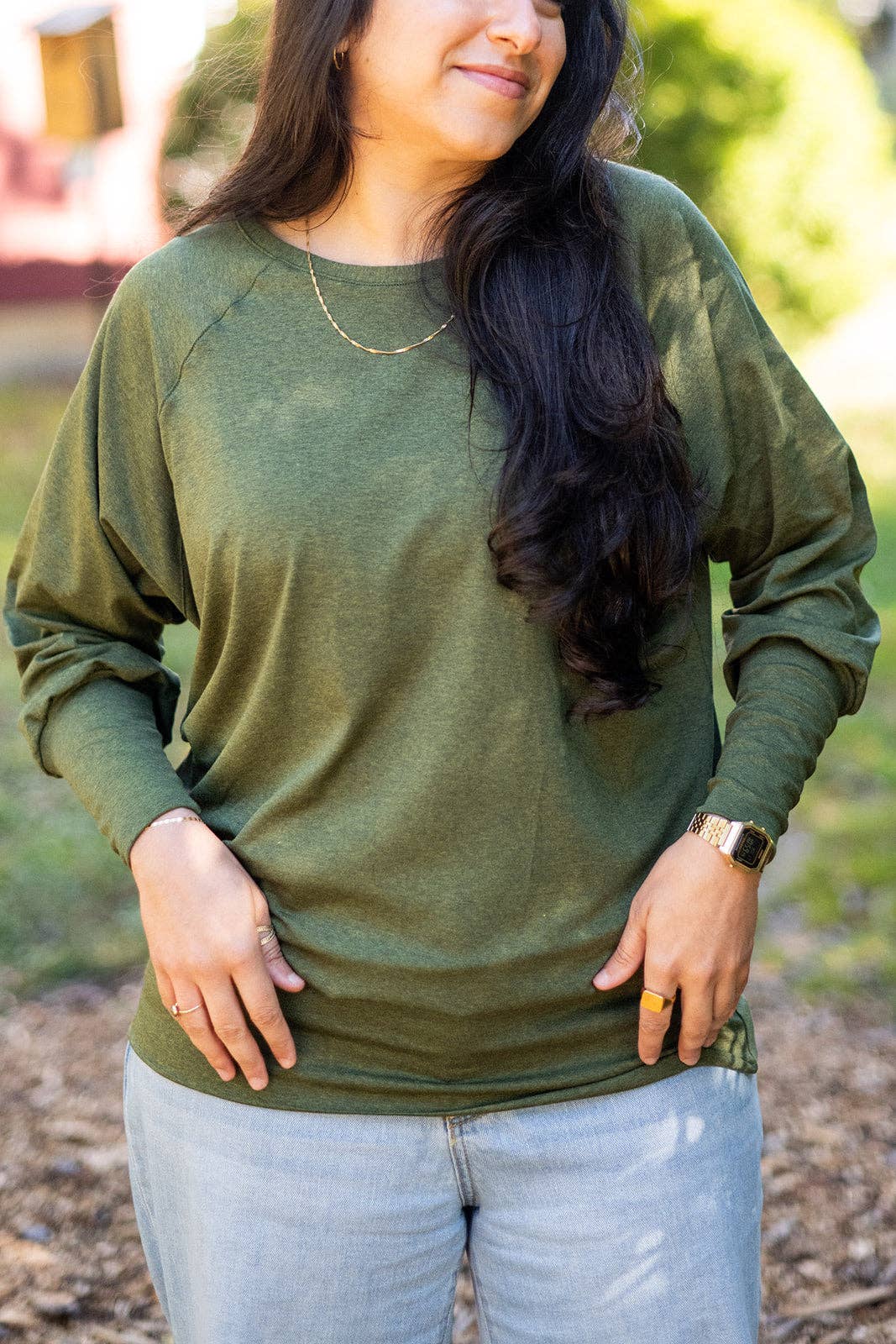 Knieriem Designs - Wholesale Knit Top - Women's - Green Rayon Jersey Long Sleeve Top with Cuffs