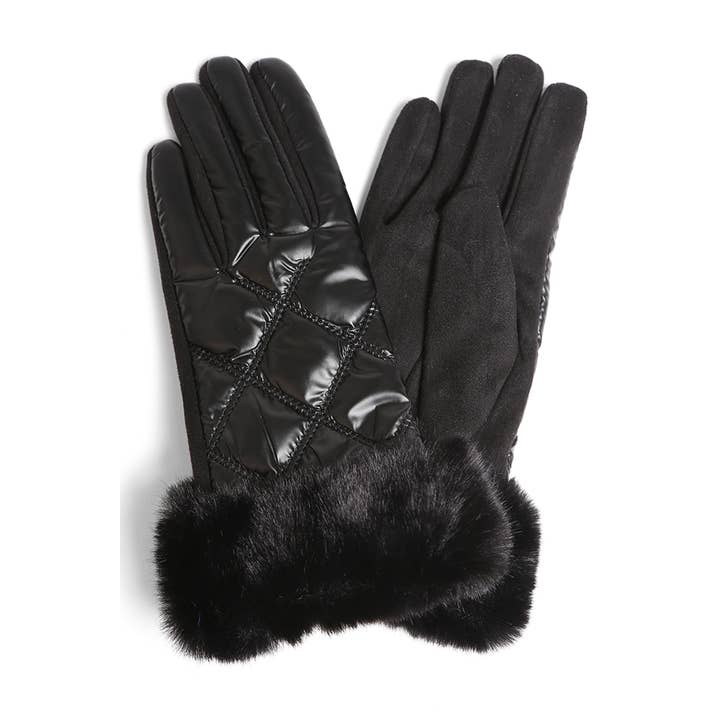 Hana – Engroshandel Handsker - Dame – Skinnende quiltede handsker med imiteret pels manchetter7