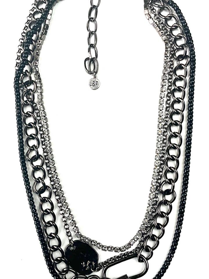 TCH407 NK-MULTI CHAINS W/CARABINER FRONT for wholesale by Lost & Found Trading