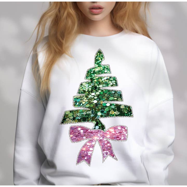 Cypress Slough Outfitters - Wholesale Graphic Sweatshirt - Women's - Faux Rhinestone Christmas Tree White Sweatshirt Adult0
