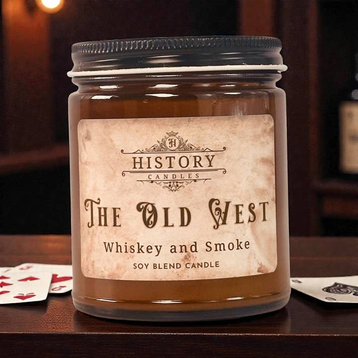 OLD WEST Candle | History Candle | Whiskey and Smoke for wholesale by History Candles