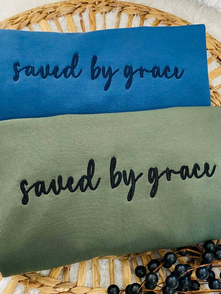 Embroidered Saved By Grace Sweatshirt for wholesale by Ruby KoKo Designs