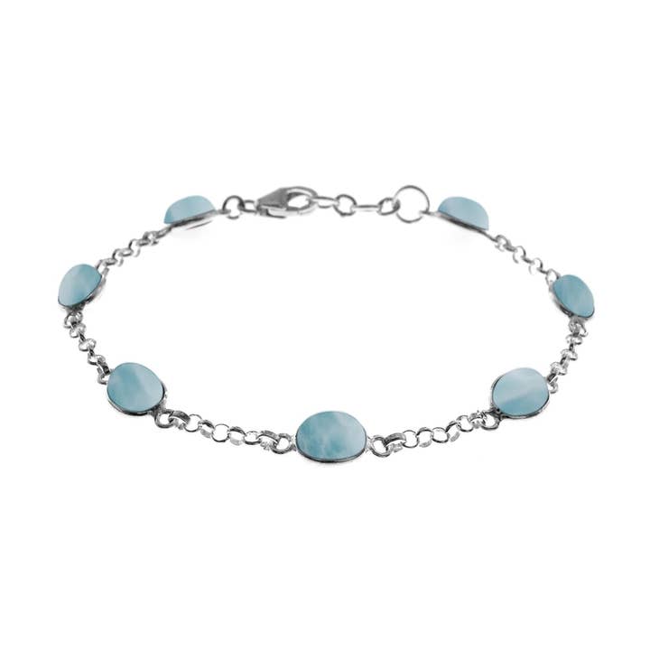 Bracelet chaîne en larimar à maillons Bridget pour la vente par Kali Ma Designs - Sterling Silver Jewellery