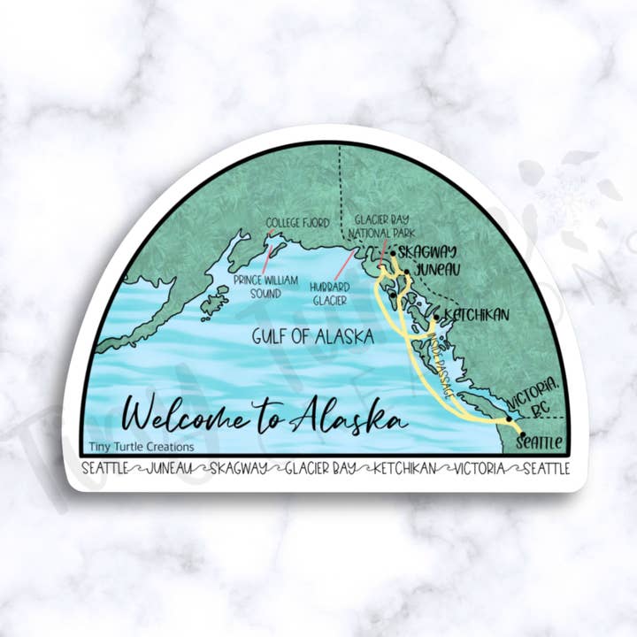 Autocollant de croisière en Alaska - Itinéraire de Seattle pour la vente par Tiny Turtle Creations