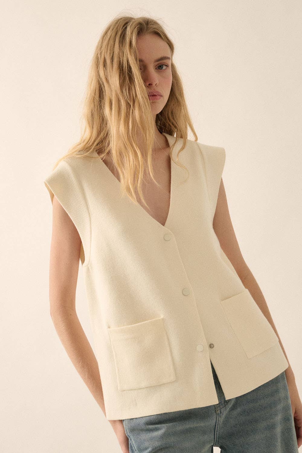 Promesa USA - Wholesale Cardigan - Women's - Solid V-Neck Cap-Sleeve Button-Front Cardigan7