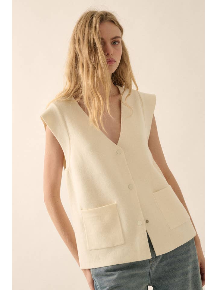 Promesa USA - Wholesale Cardigan - Women's - Solid V-Neck Cap-Sleeve Button-Front Cardigan7