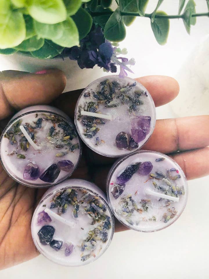 Vela de cristal de amatista, cristal de selenita, claridad, automática para venta al por mayor de 6ix Wicks Candle & Crystal