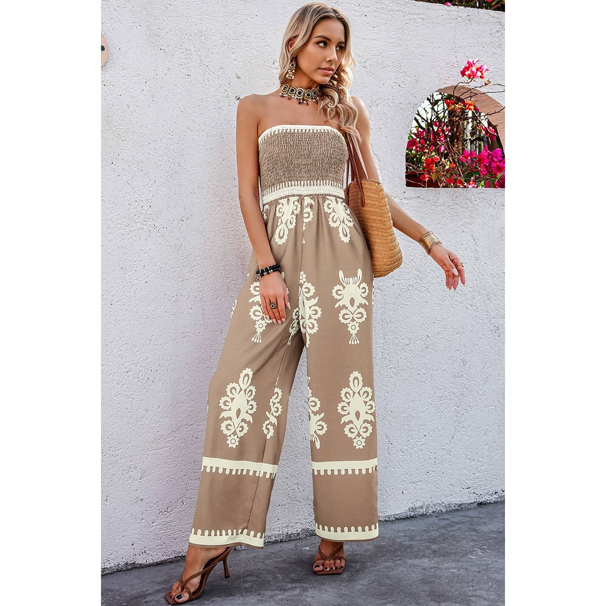 Supreme Fashion – wholesale Jumpsuit – Women's – Geo Print Off Shoulder High Waist Fit Jumpsuit10