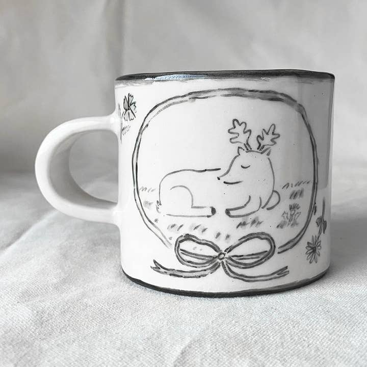 Mug en céramique fait main avec illustration de cerf / Illustration peinte à la main pour la vente par Steph Becker