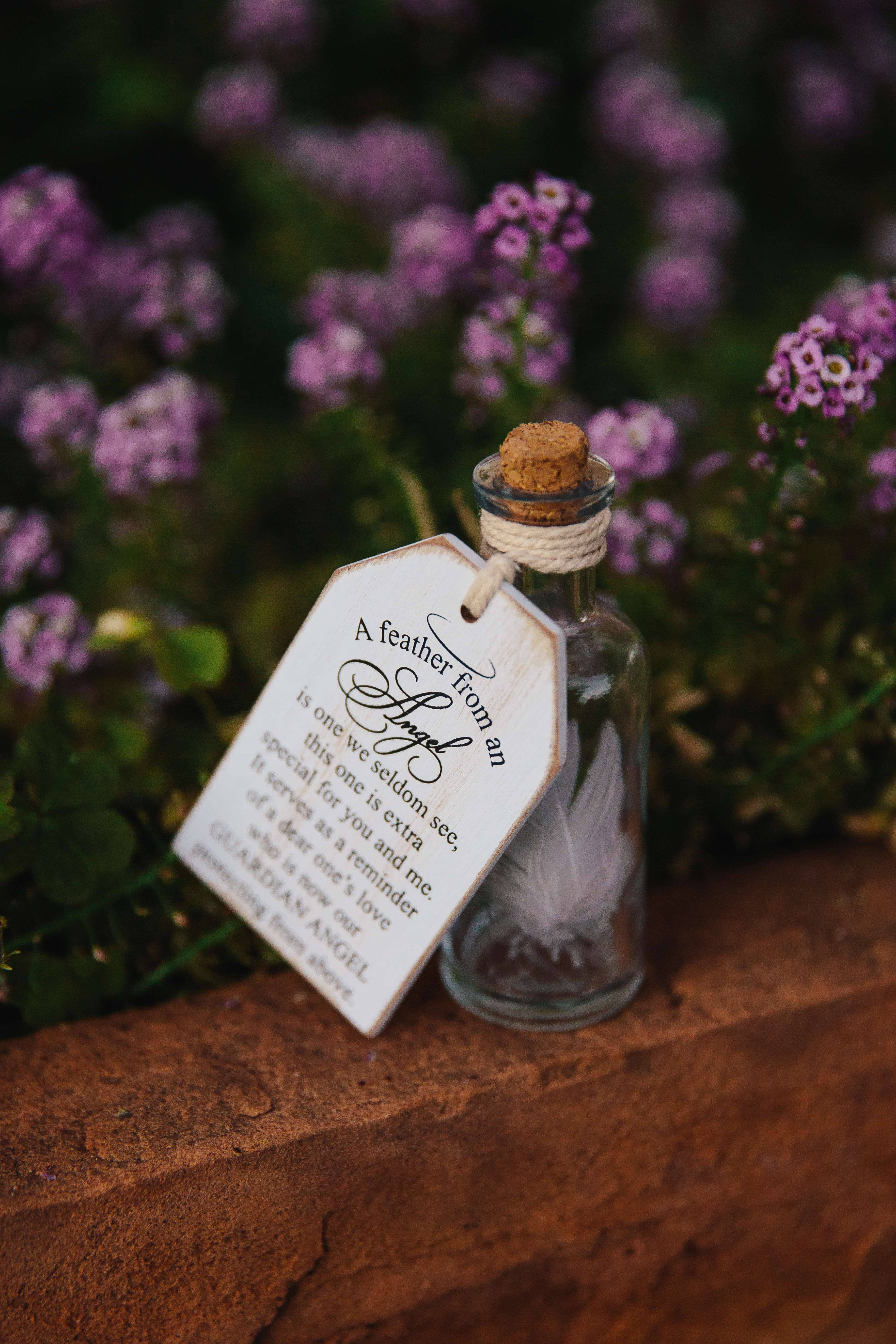 Devanie At Home (Formerly Adams & Co.) - Wholesale Decorative Tabletop Object - 19131 - 2x4 wood tag w/container (ANGEL FEATHER) SYMPATHY2