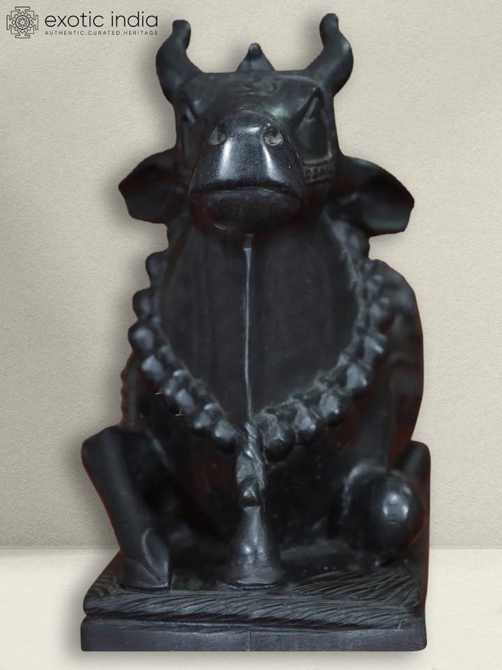 15" Nandi Idol voor tempel | Zwart marmeren beeldje voor wholesale door Exotic India Art