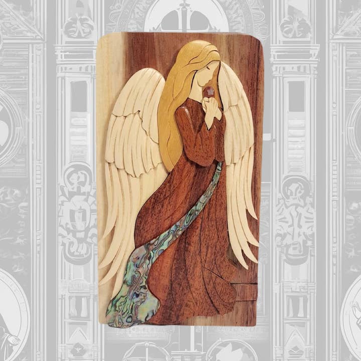 Perfect Angel with Abalone Inlay - Hand Carved Gift Box for wholesale by Paradigm Imports