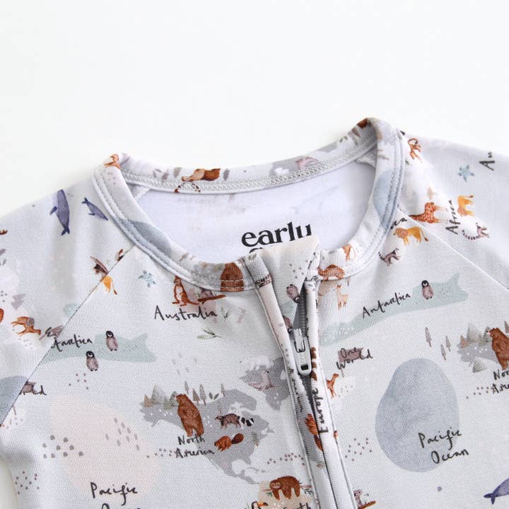 Bamboo Zip Sleeper - Continents for wholesale by Early Grey