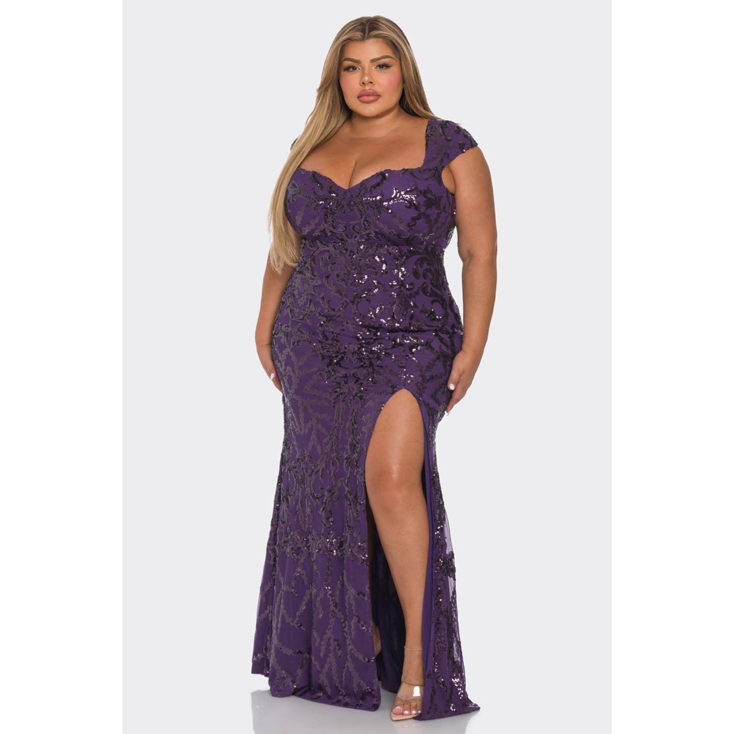 Curve Market - Vente Robe de soirée – femme - ROBE MAXI À SEQUINS À MANCHES COURTES ET FENTE LATÉRALE DE GRANDE TAILLE12