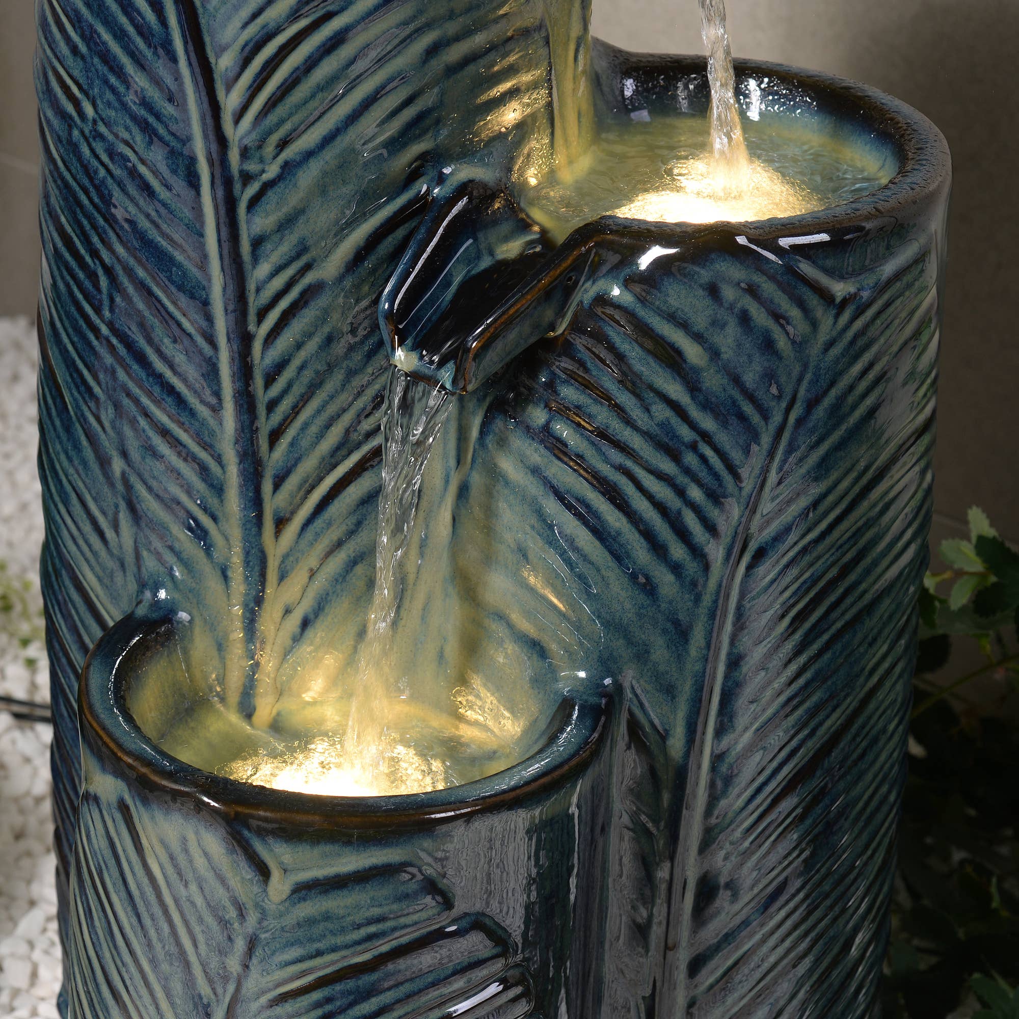 Hi-Line Gift Ltd. - Wholesale Outdoor Ornament/Decor - Ceramic Fountain with Lights - Blue Bliss4