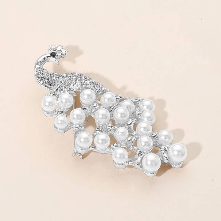 Sensibling Corp. - Wholesale Brooch - Graceful Pearl Embellished Peacock Pin Brooch3