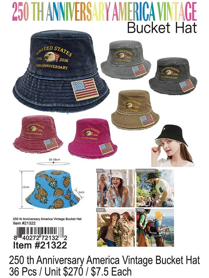 250e Verjaardag Amerika Vintage Emmerhoed. voor wholesale door Puka Creations