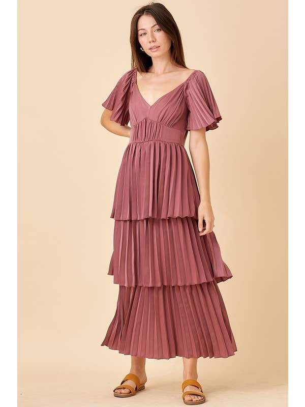 DK Mauve Tiered Maxi Dress With Ruffle Detail for wholesale on Faire